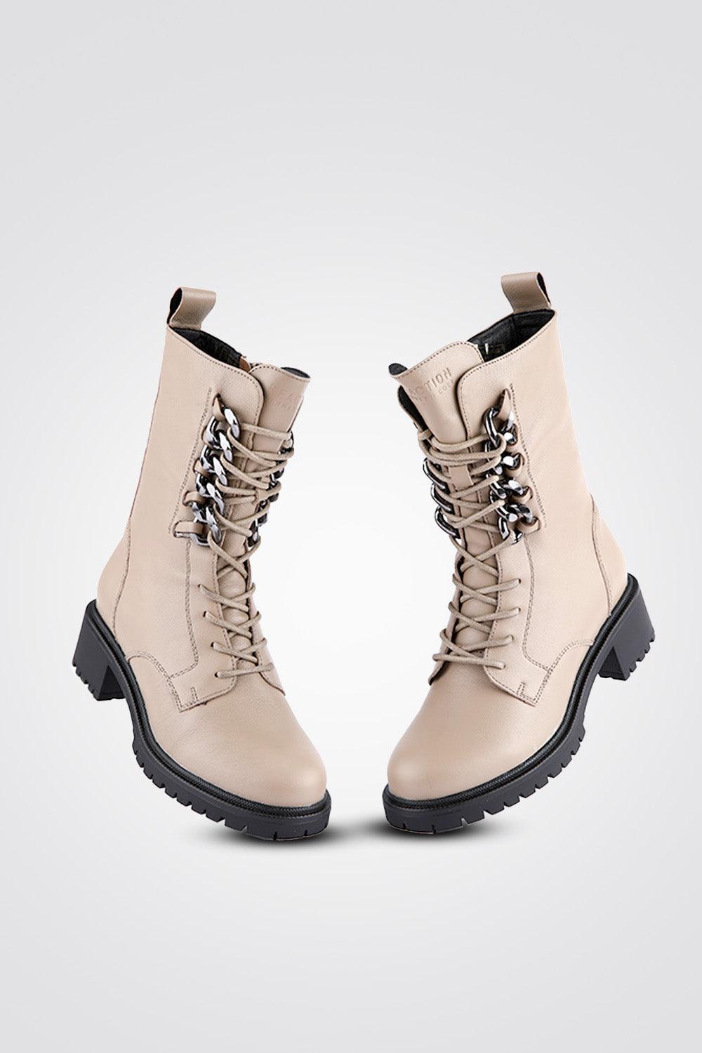 מגפוני עור שרוכים Taupe Chain - MASHBIR//365