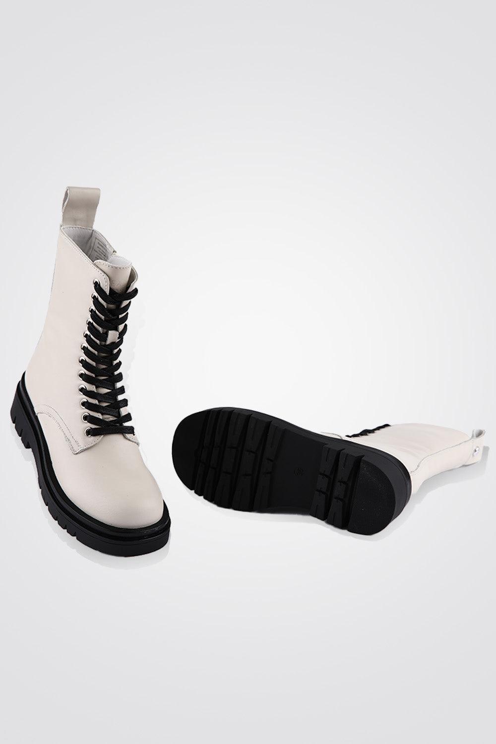 מגפוני עור שרוכים BEIGE - MASHBIR//365