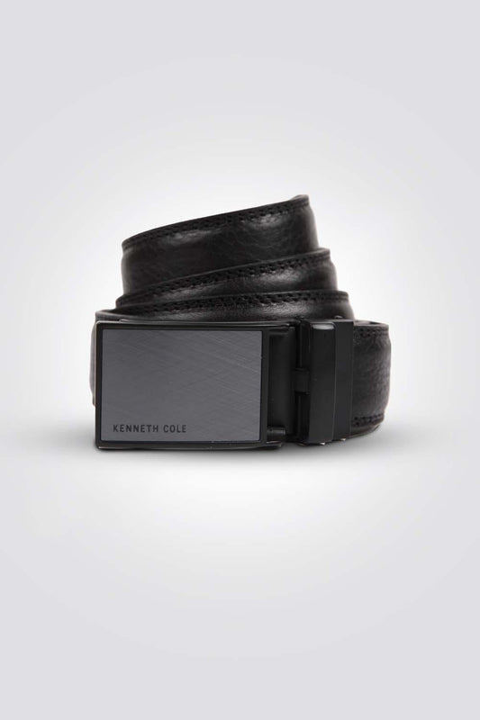 חגורת עור שחורה עם אבזם קלאץ' - MASHBIR//365