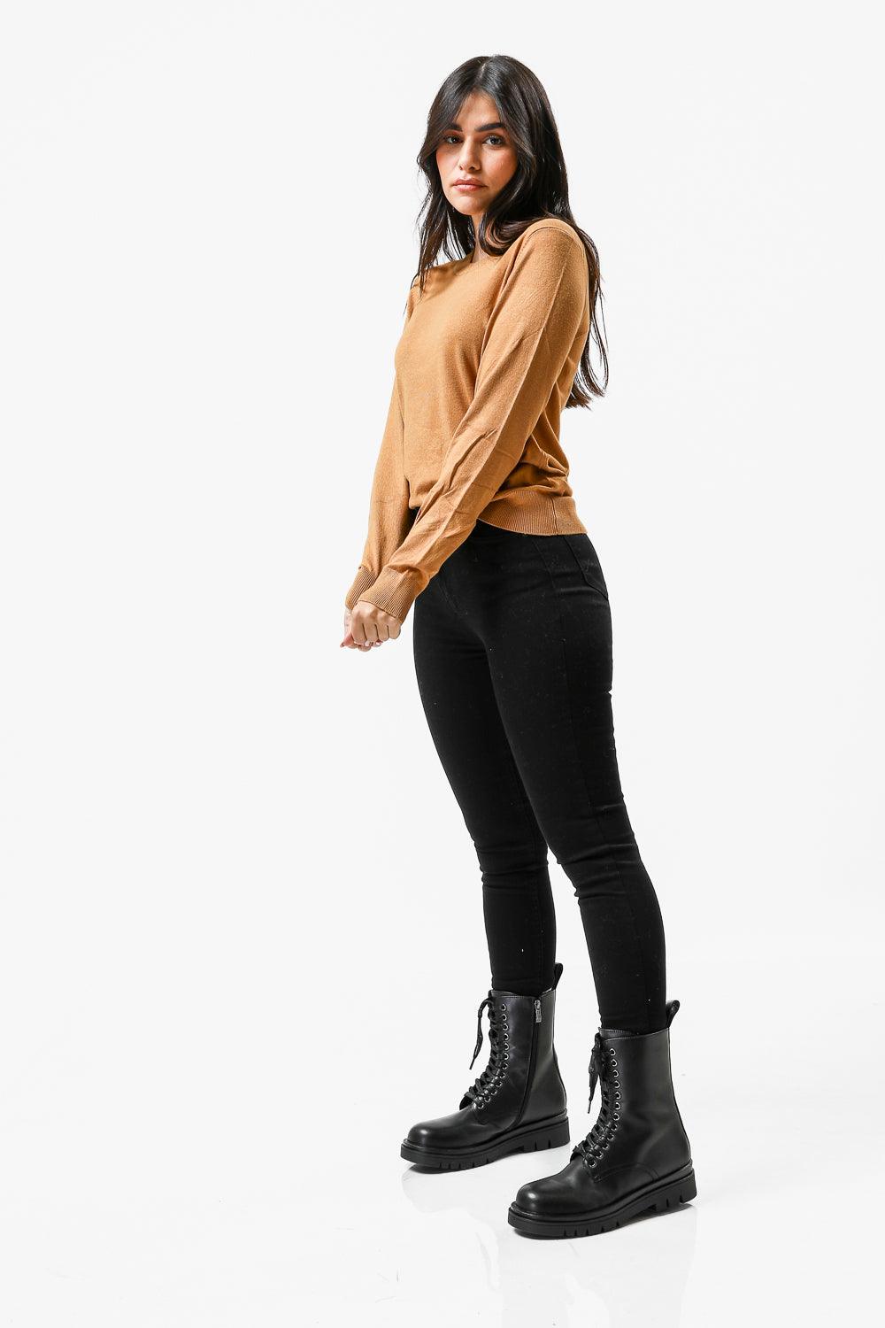 חולצת סריג דקה לנשים בצבע קאמל | קנת קול