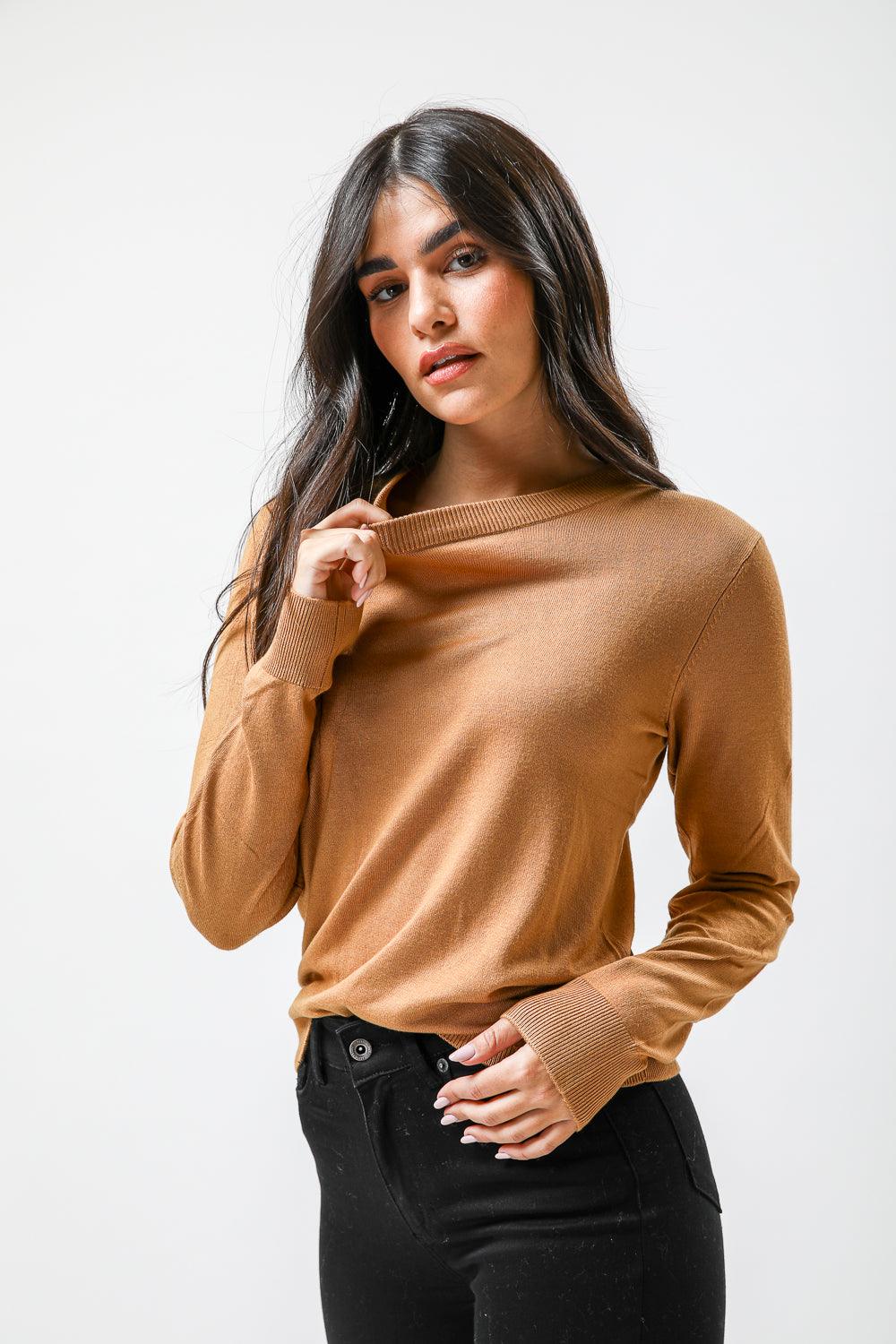 חולצת סריג דקה לנשים בצבע קאמל | קנת קול