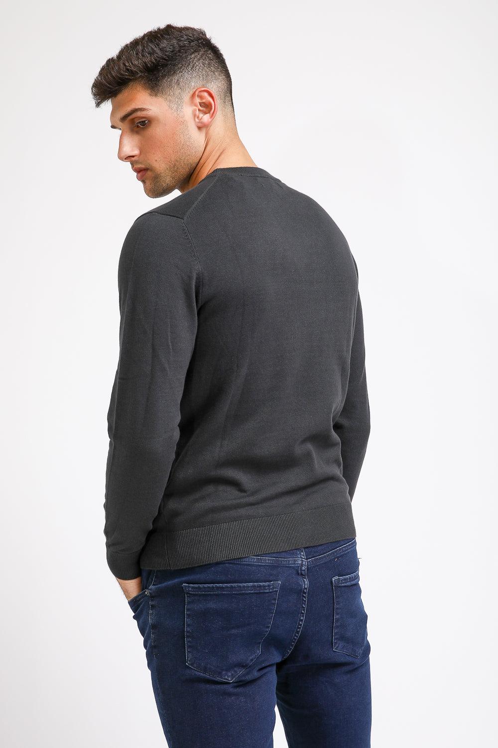 סריג כותנה בייסיק עם צווארון עגול בצבע אפור כהה - MASHBIR//365