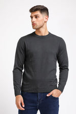 סריג כותנה בייסיק עם צווארון עגול בצבע אפור כהה - MASHBIR//365