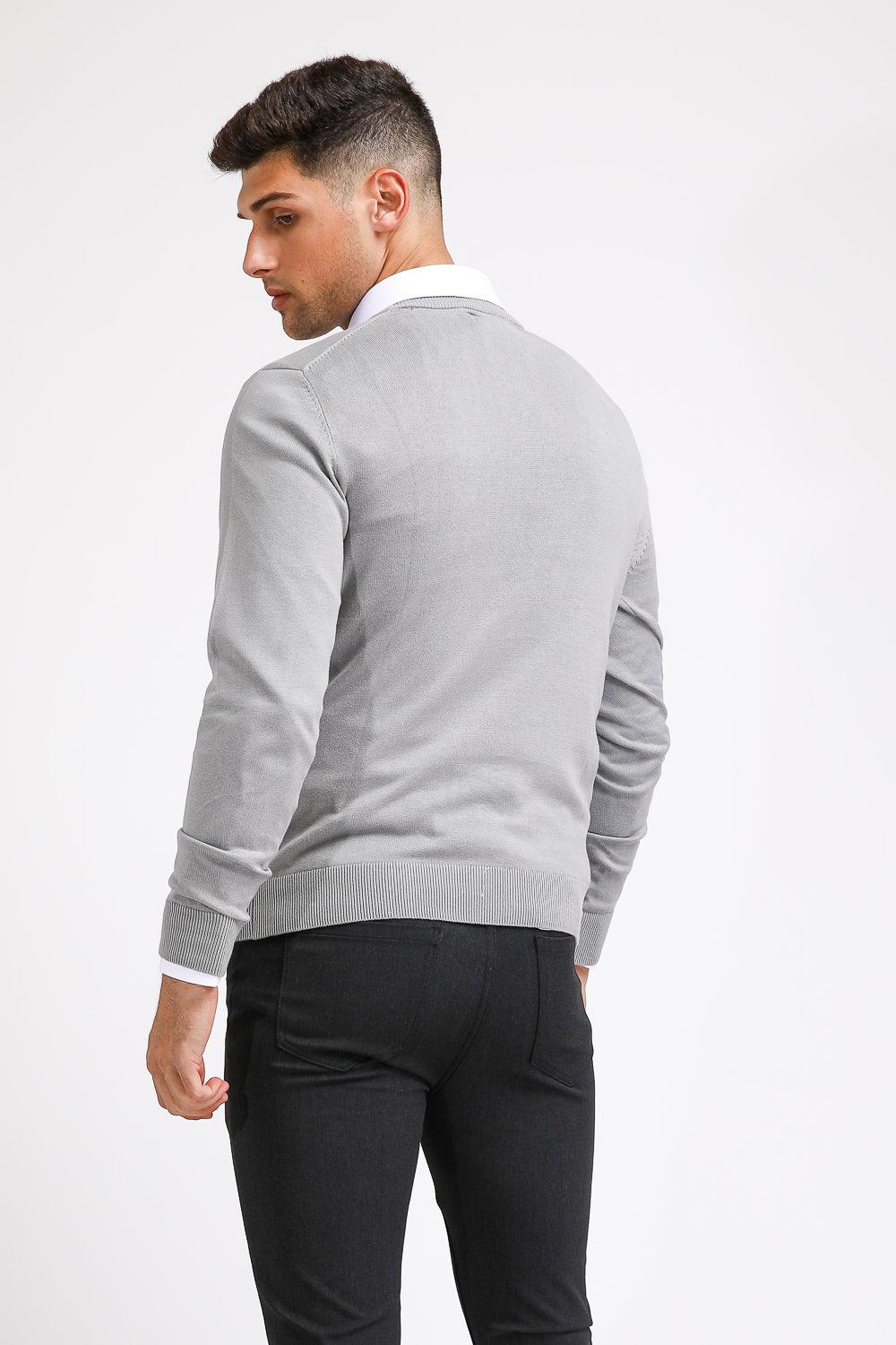 סריג כותנה בייסיק עם צווארון עגול בצבע אפור - MASHBIR//365