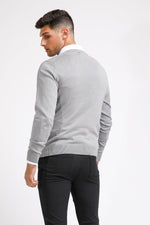 סריג כותנה בייסיק עם צווארון עגול בצבע אפור - MASHBIR//365