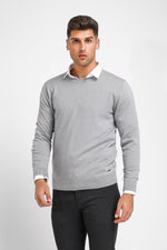 סריג כותנה בייסיק עם צווארון עגול בצבע אפור - MASHBIR//365