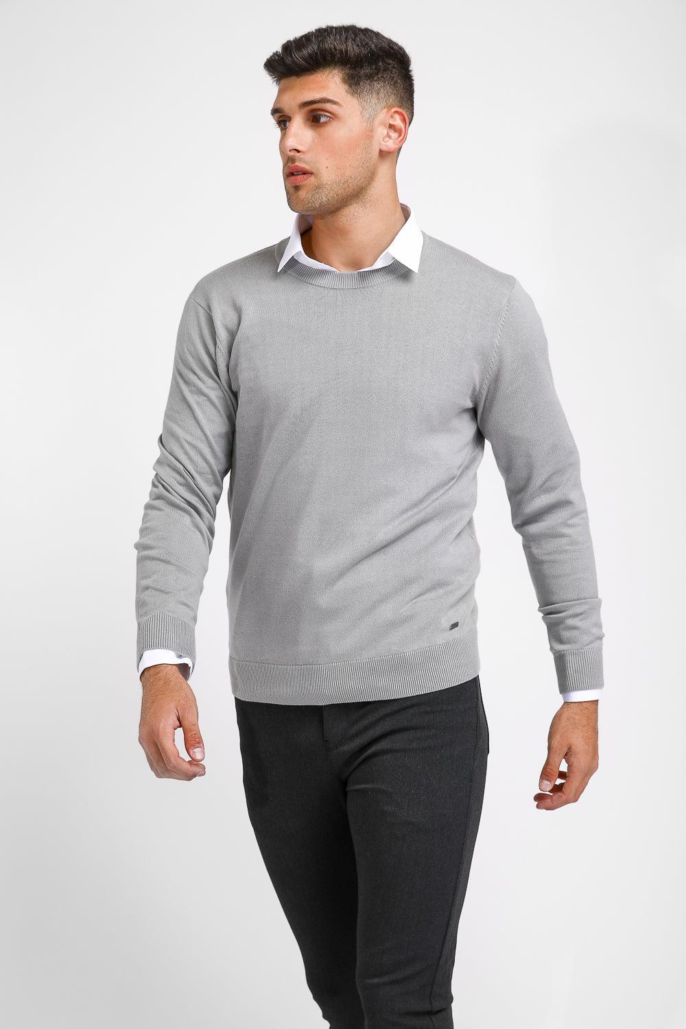 סריג כותנה בייסיק עם צווארון עגול בצבע אפור - MASHBIR//365