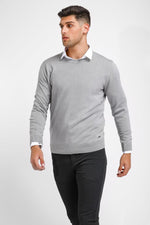 סריג כותנה בייסיק עם צווארון עגול בצבע אפור - MASHBIR//365