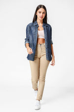 ג'ינס סקיני גזרה גבוהה צבע בז' - MASHBIR//365