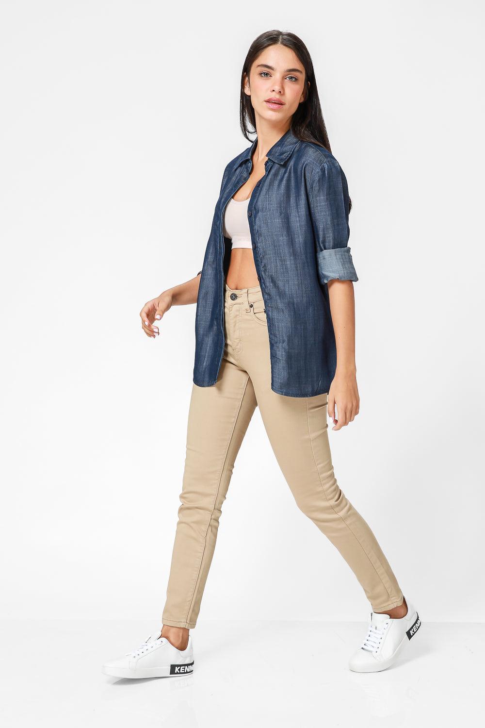 ג'ינס סקיני גזרה גבוהה צבע בז' - MASHBIR//365