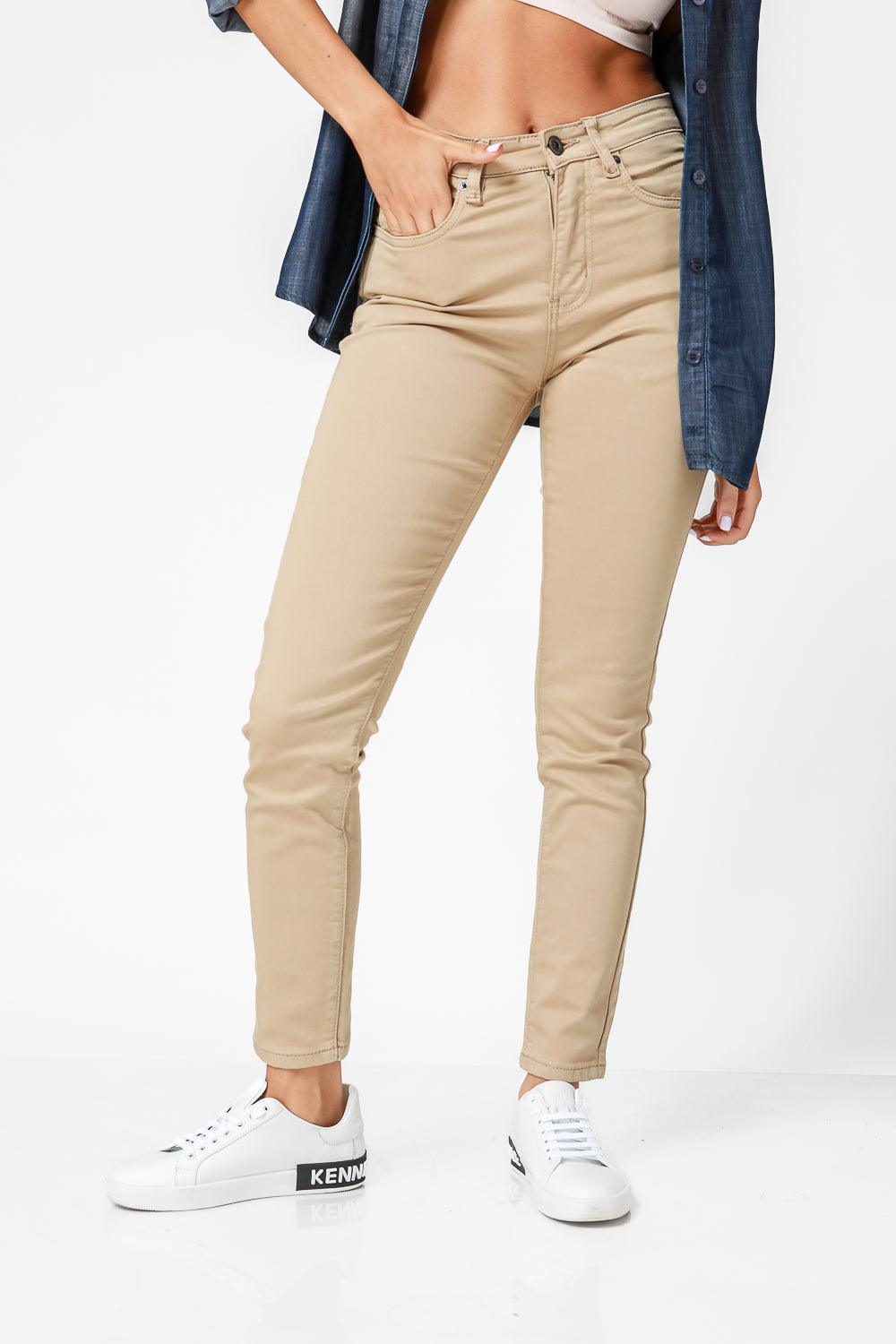 ג'ינס סקיני גזרה גבוהה צבע בז' - MASHBIR//365