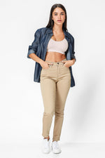 ג'ינס סקיני גזרה גבוהה צבע בז' - MASHBIR//365