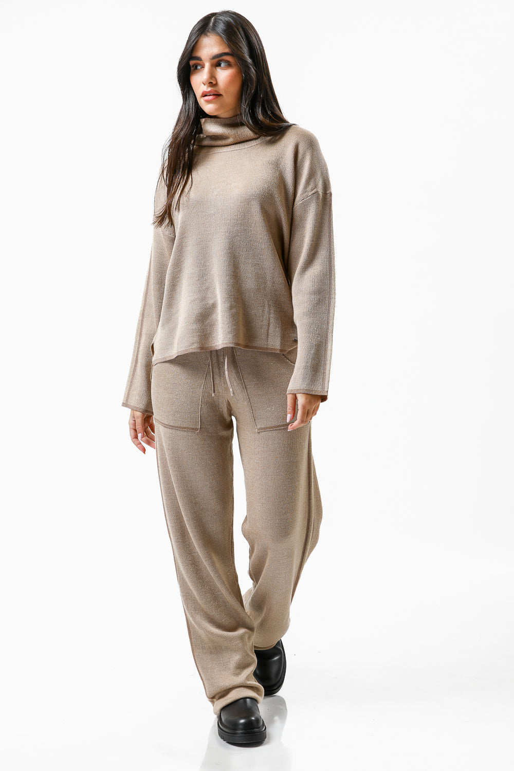 מכנסי סריג קשירה שמנת