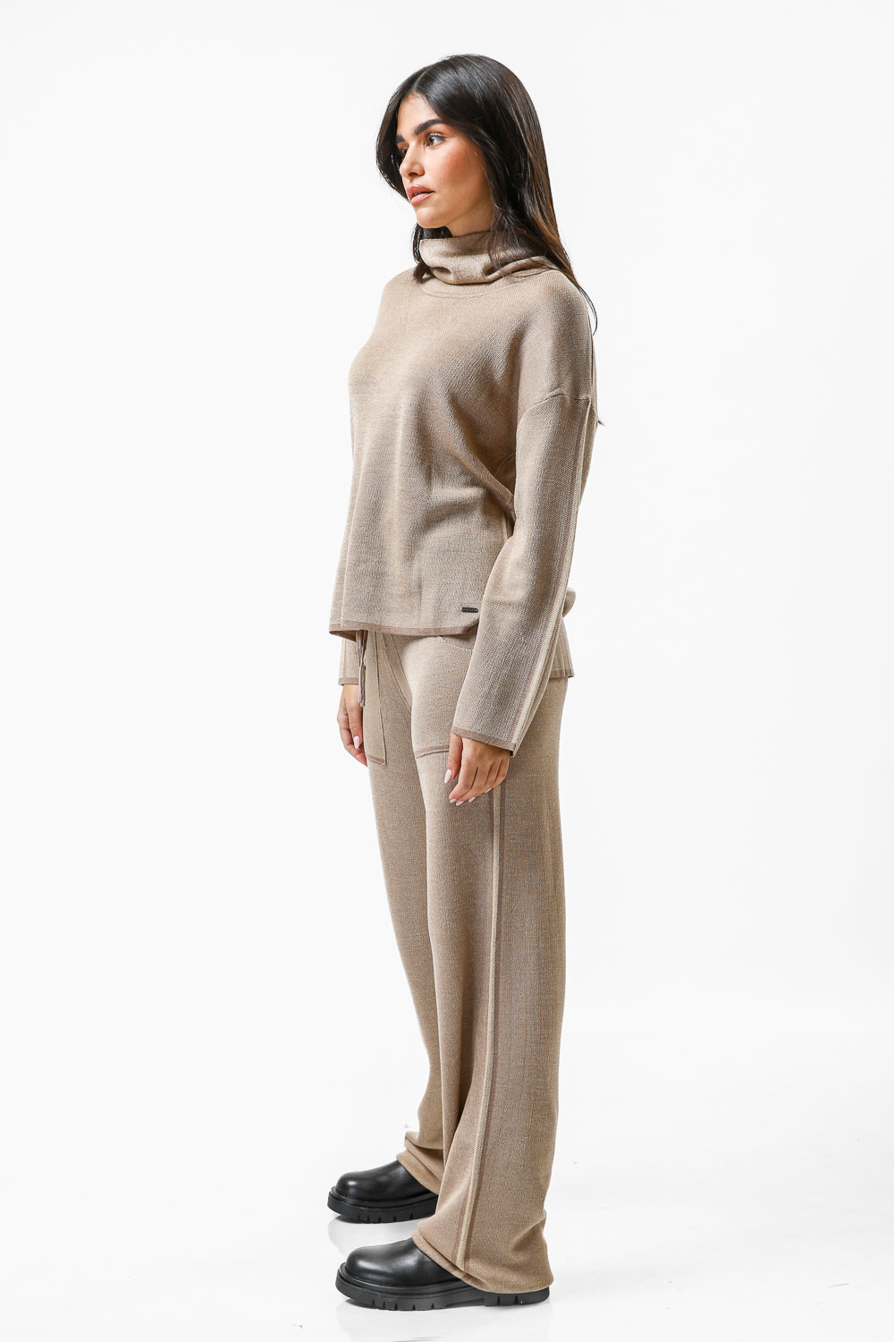 מכנסי סריג קשירה שמנת