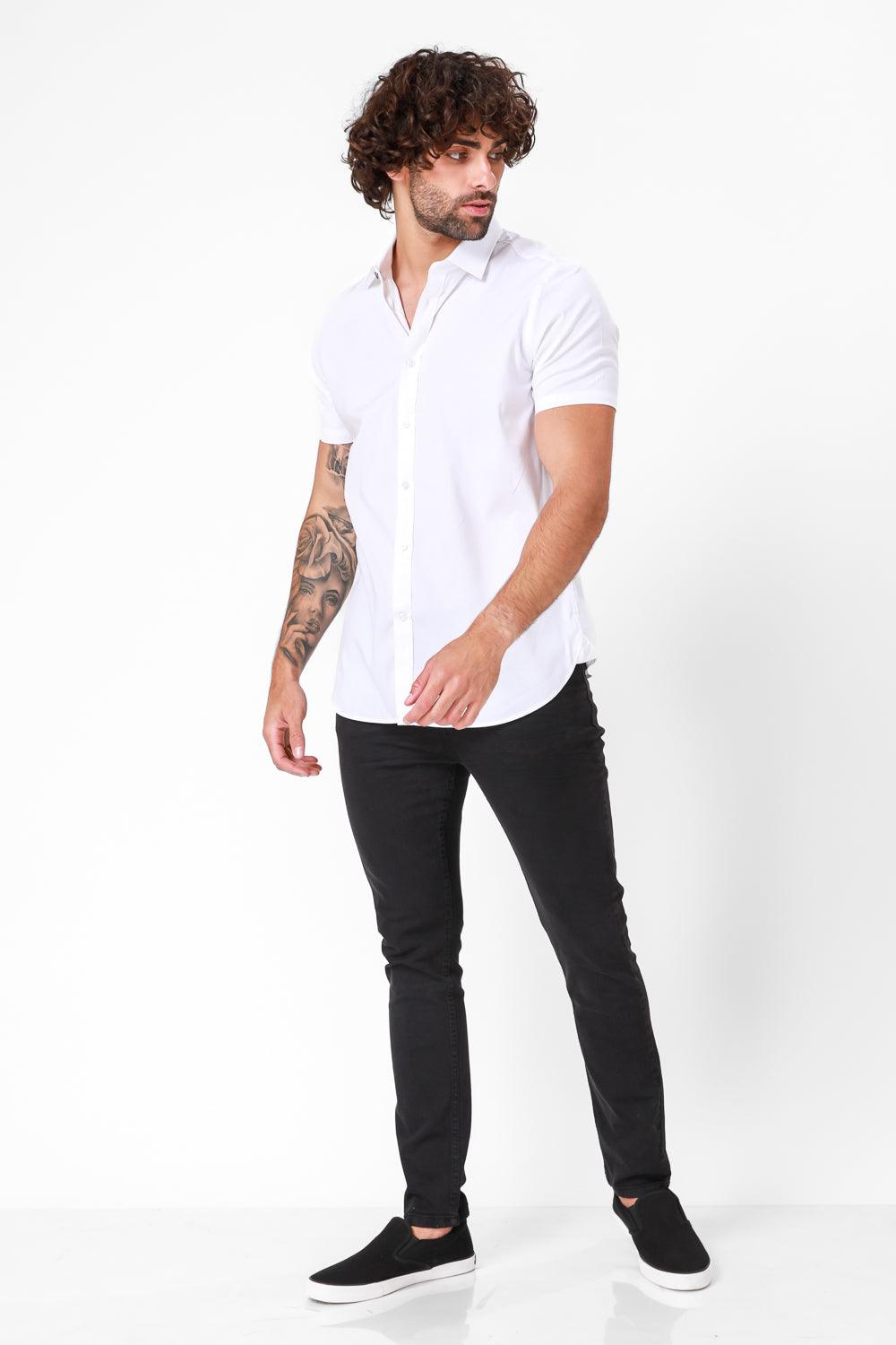 מכופתרת כותנה קצרה בצבע לבן - MASHBIR//365