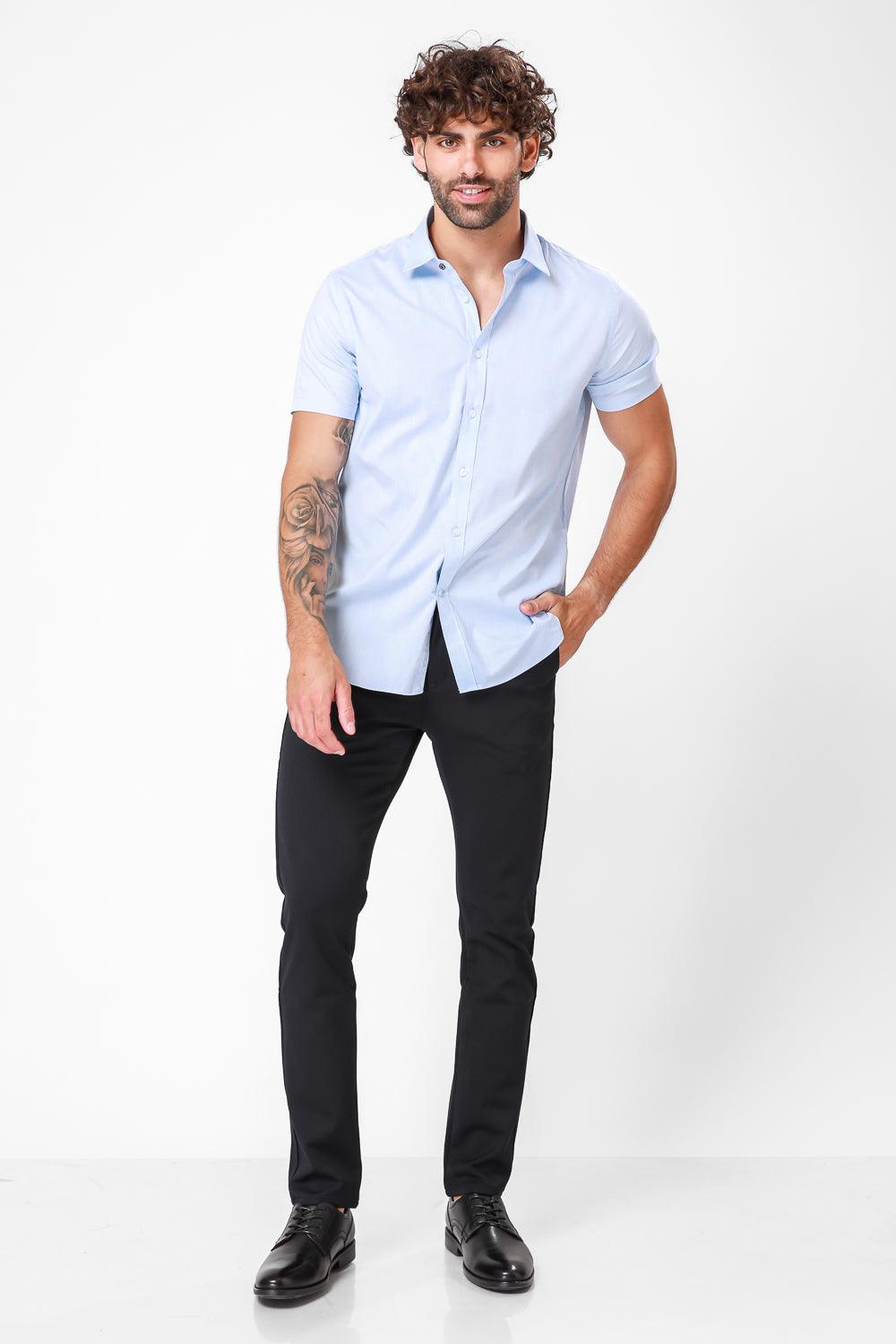 מכופתרת כותנה קצרה בצבע LT BLUE - MASHBIR//365