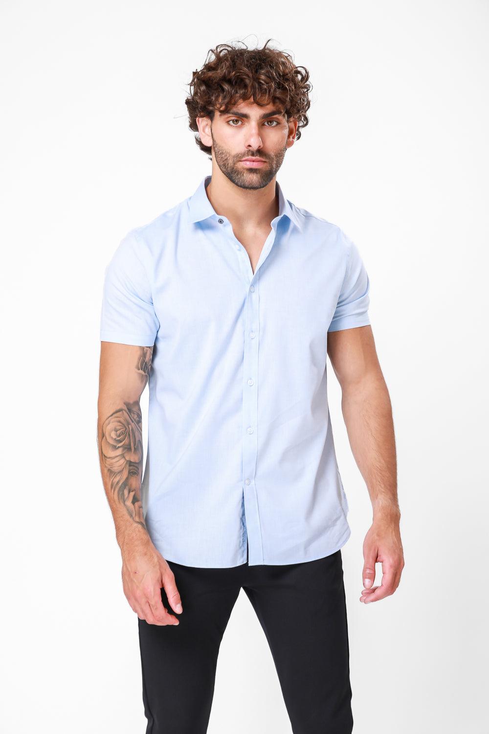 מכופתרת כותנה קצרה בצבע LT BLUE - MASHBIR//365