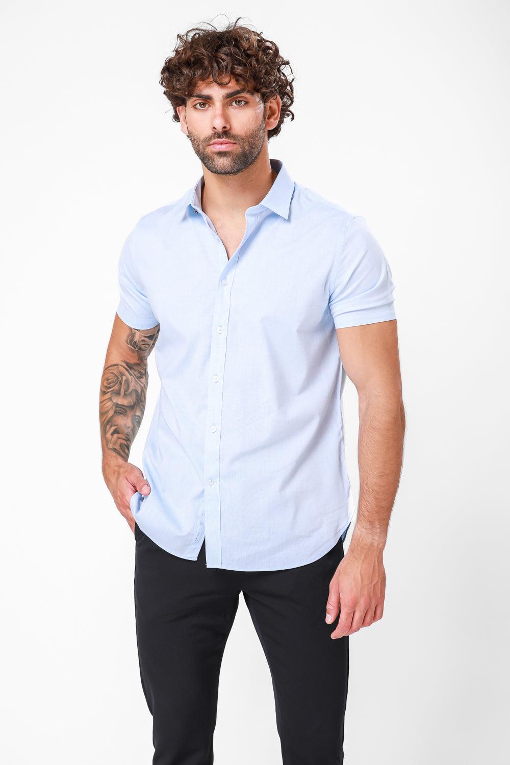 מכופתרת כותנה קצרה בצבע LT BLUE - MASHBIR//365