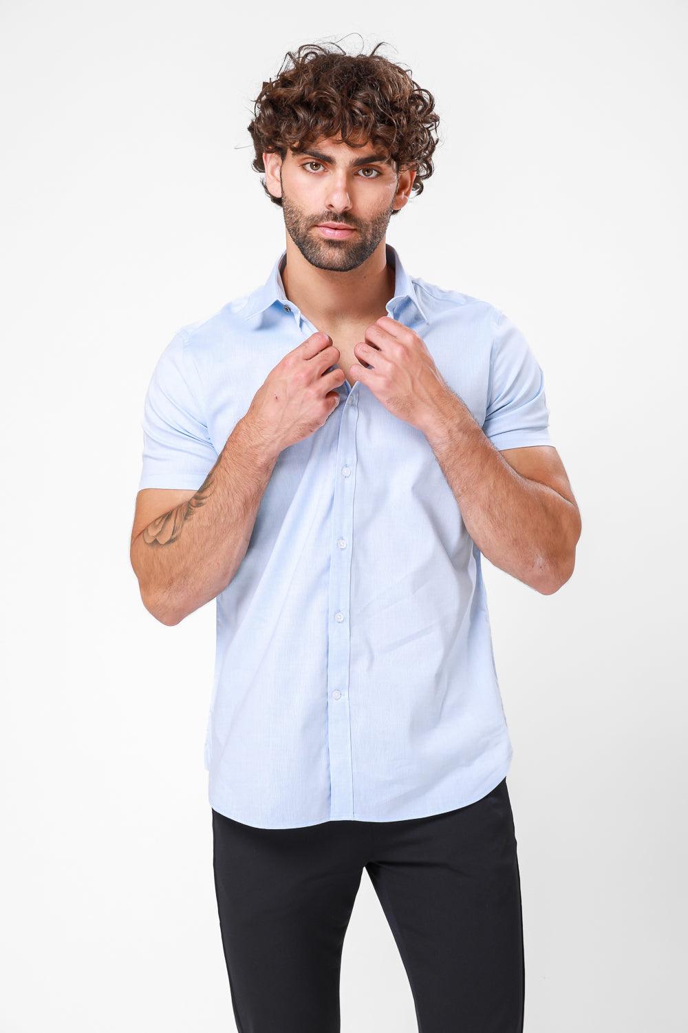 מכופתרת כותנה קצרה בצבע LT BLUE - MASHBIR//365