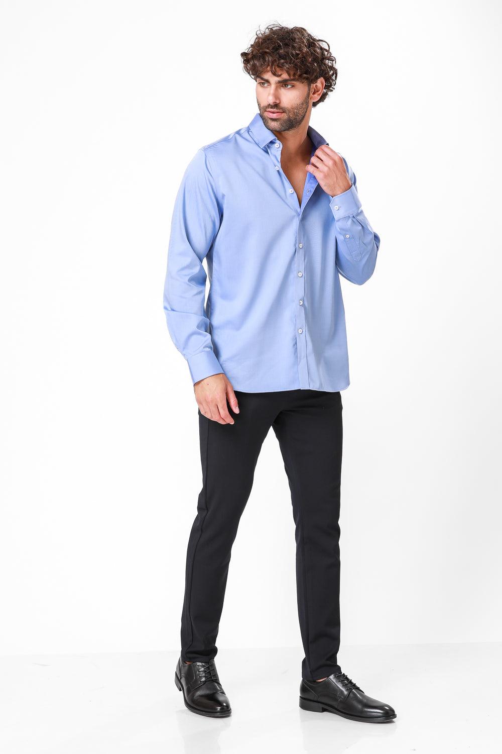 מכופתרת אל קמט בצבע כחול - MASHBIR//365