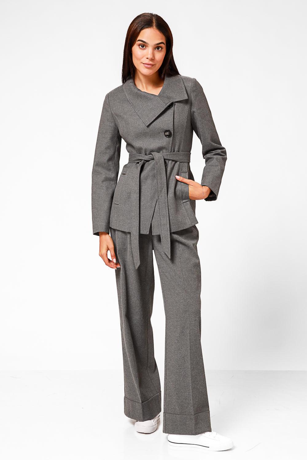 ג'קט מחוייט סגירת אלכסון בצבע אפור - MASHBIR//365