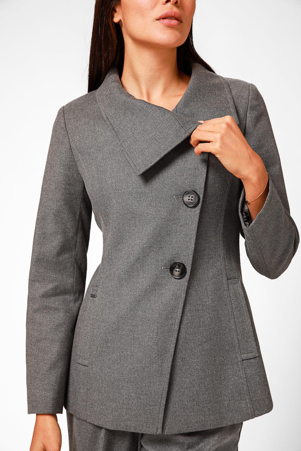 ג'קט מחוייט סגירת אלכסון בצבע אפור - MASHBIR//365