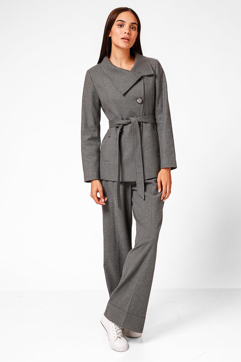 ג'קט מחוייט סגירת אלכסון בצבע אפור - MASHBIR//365