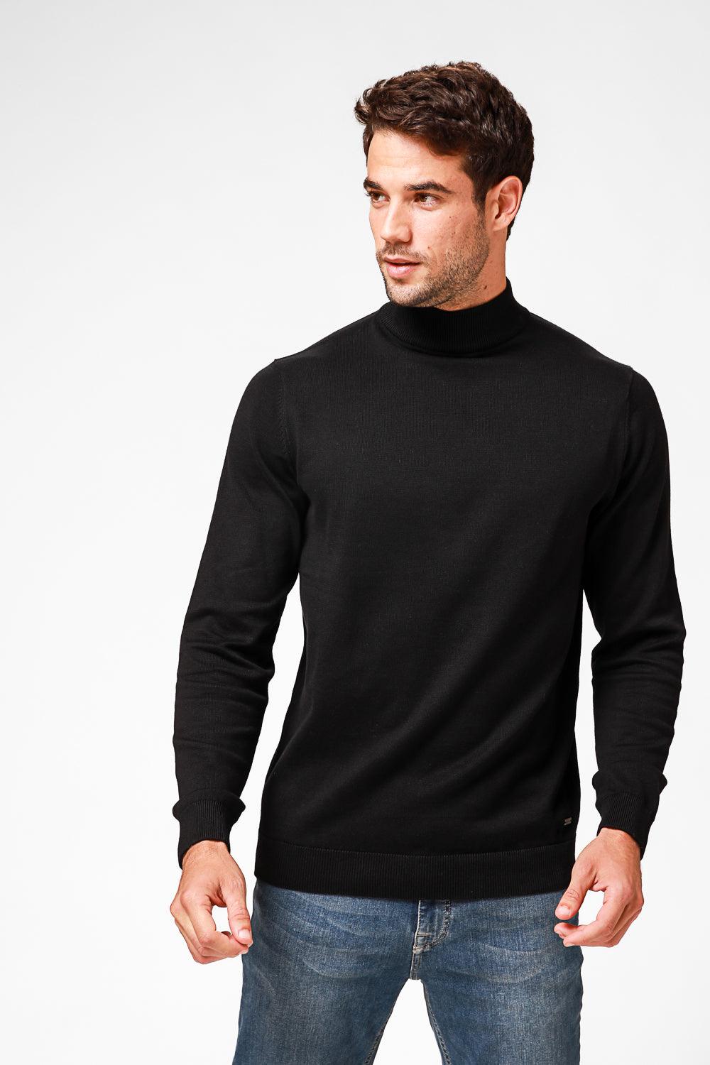 סריג כותנה בייסיק עם צווארון גולף קצר בצבע שחור - MASHBIR//365