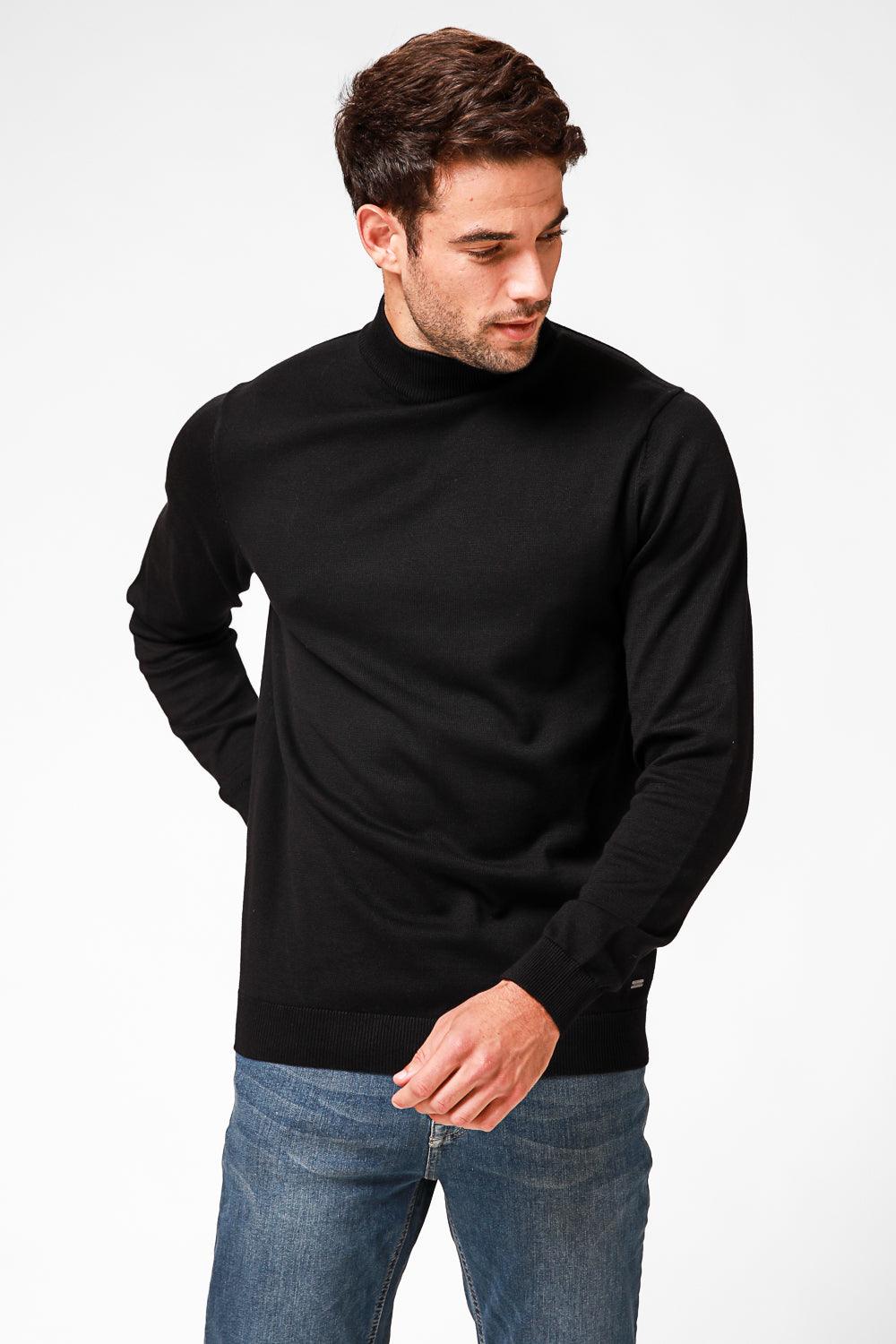 סריג כותנה בייסיק עם צווארון גולף קצר בצבע שחור - MASHBIR//365