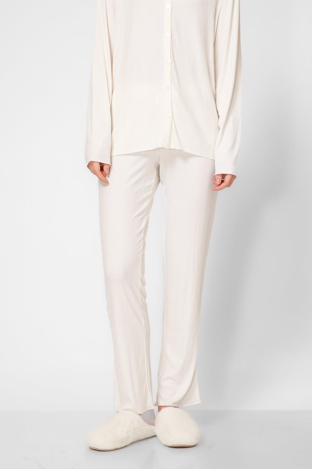 סט פיג'מה מודל ריב בצבע קרם - MASHBIR//365