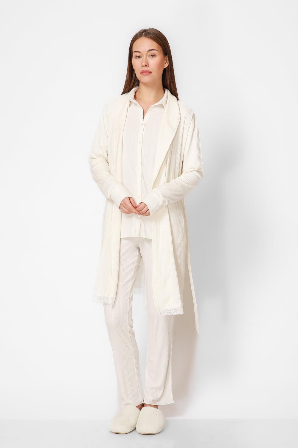 סט פיג'מה מודל ריב בצבע קרם - MASHBIR//365