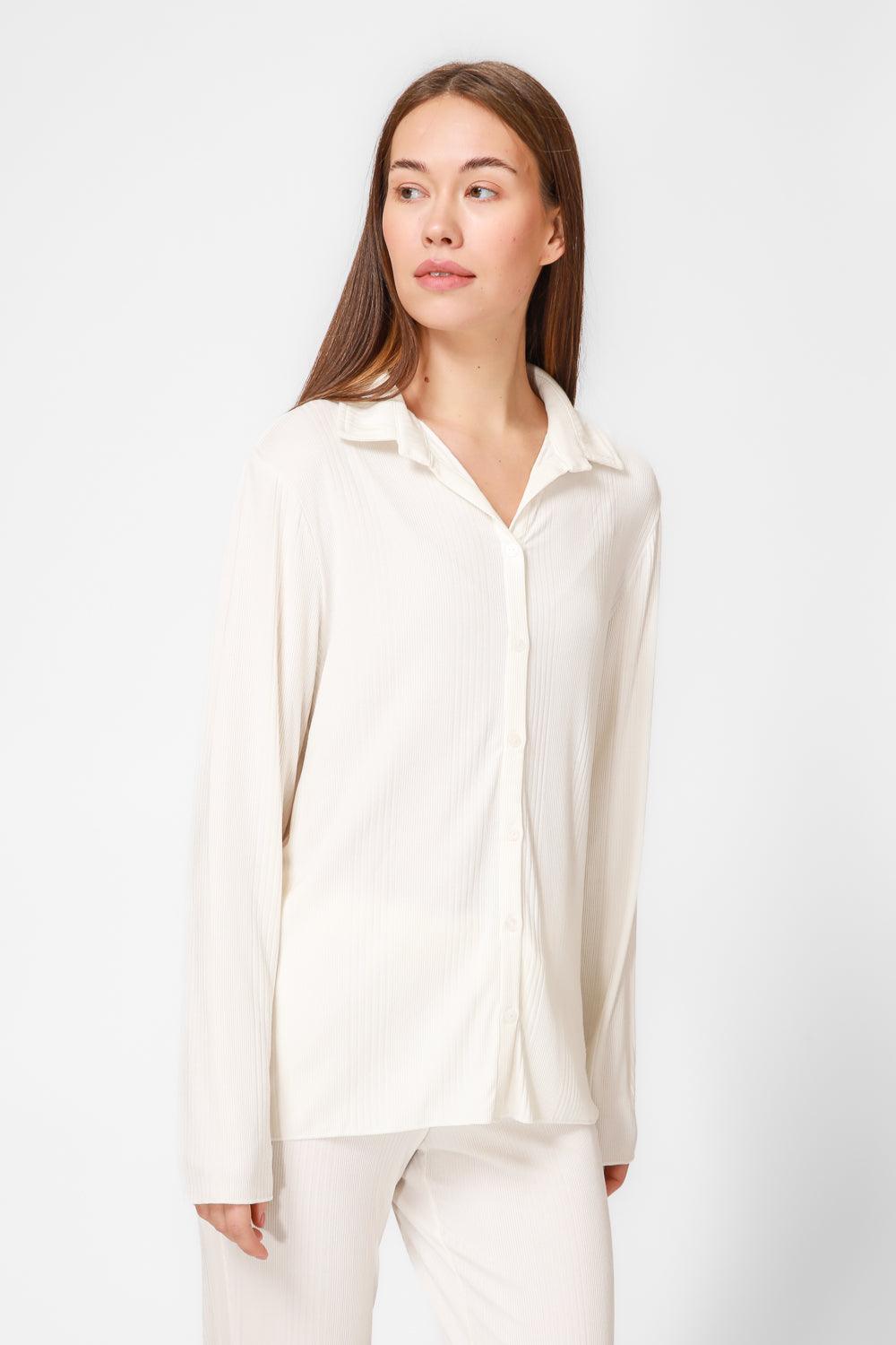 סט פיג'מה מודל ריב בצבע קרם - MASHBIR//365