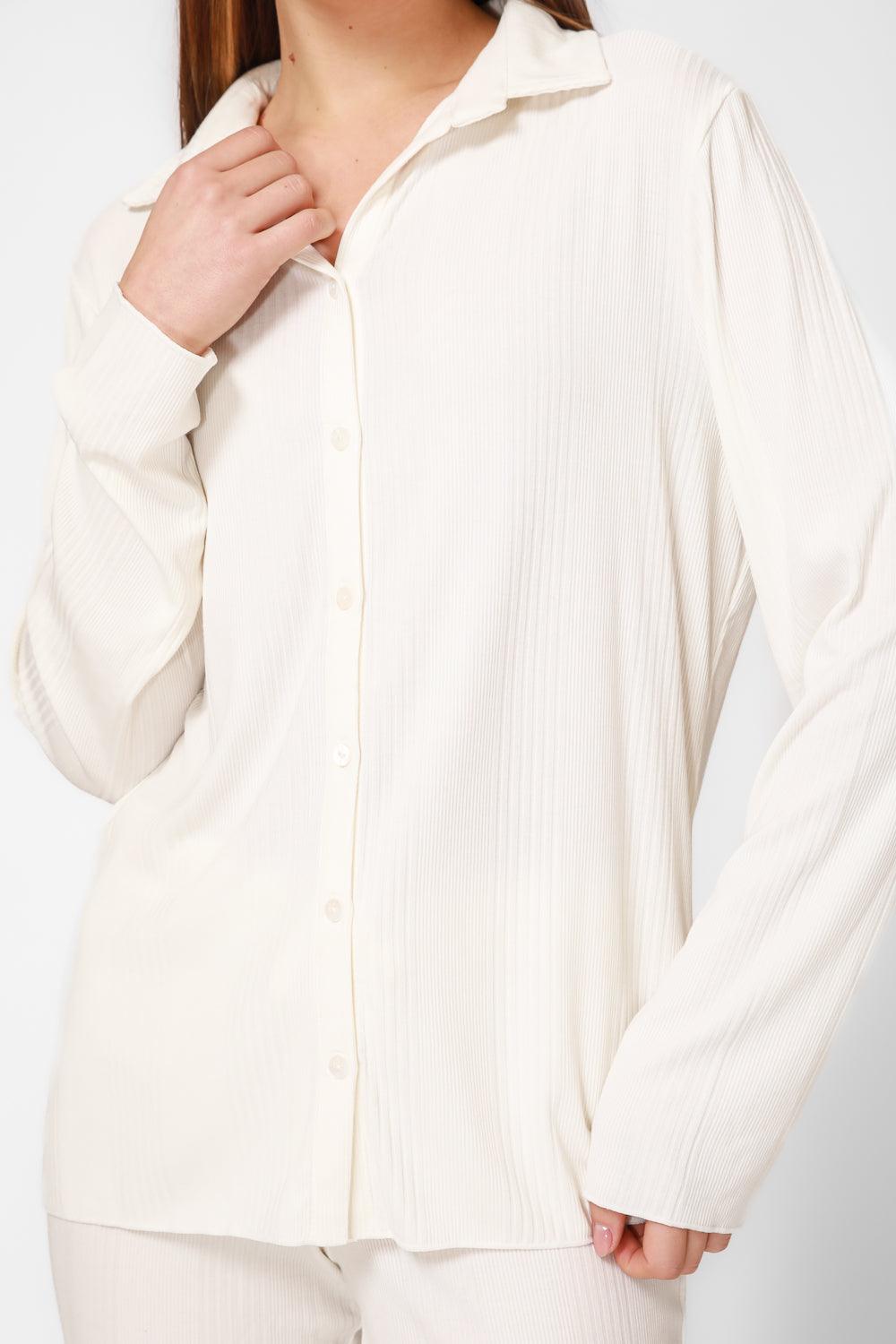 סט פיג'מה מודל ריב בצבע קרם - MASHBIR//365