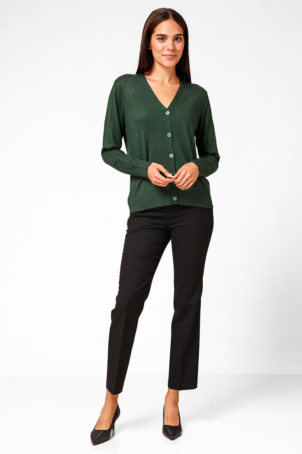 קרדיגן בייסיק מחשוף וי בצבע ירוק - MASHBIR//365