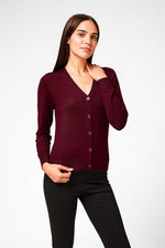 קרדיגן בייסיק מחשוף וי בצבע יין - MASHBIR//365
