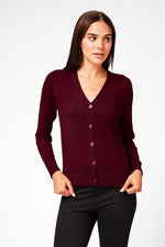 קרדיגן בייסיק מחשוף וי בצבע יין - MASHBIR//365