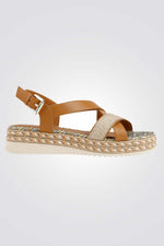 סנדל לנשים SMO.LEA+WOV.TEXT בצבע קאמל - MASHBIR//365