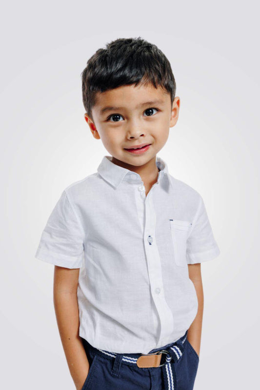 חולצה מכופתרת קצרה לילדים בצבע לבן - MASHBIR//365
