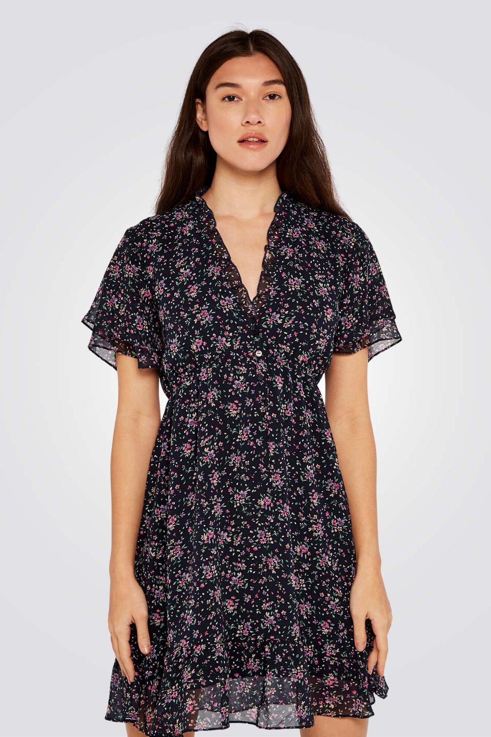 שמלה פרחונית בצבע נייבי בשילוב פרחים - MASHBIR//365