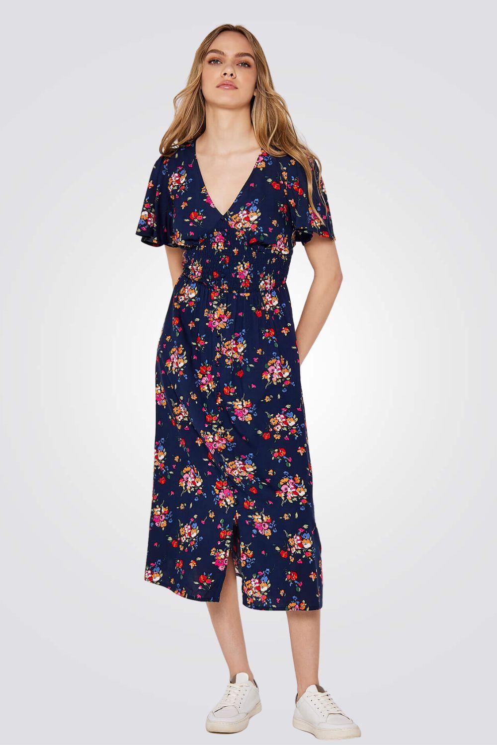 שמלה פרחונית נייבי בשילוב צבעים - MASHBIR//365