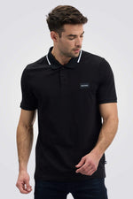 חולצת פולו עם פס צווארון ולוגו בצבע שחור - MASHBIR//365