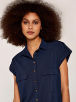 שמלת כפתורים קצרה בצבע נייבי - MASHBIR//365