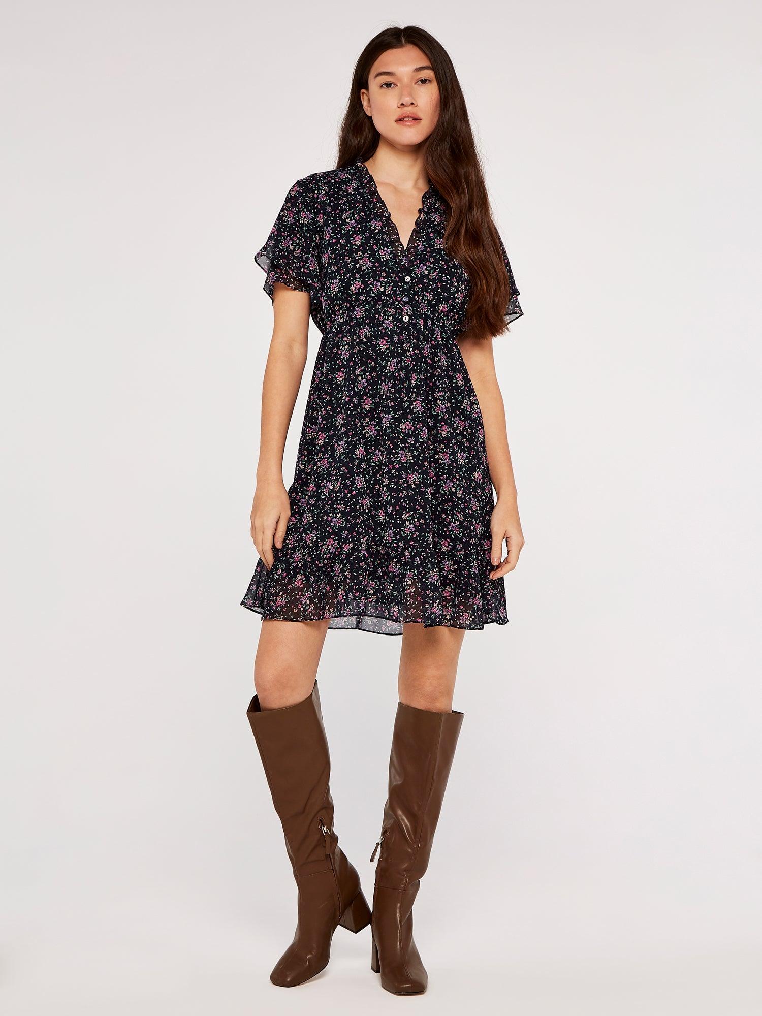 שמלה פרחונית בצבע נייבי בשילוב פרחים - MASHBIR//365