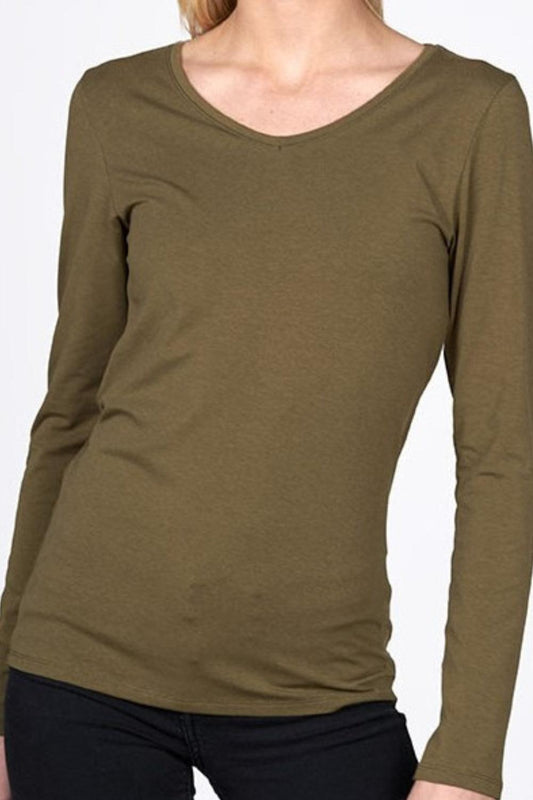 2 חולצות ארוכות לנשים V BASIC ירוק זית - MASHBIR//365