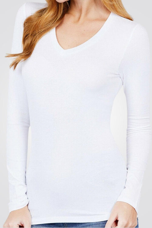 2 חולצות ארוכות לנשים V BASIC צבע לבן - MASHBIR//365