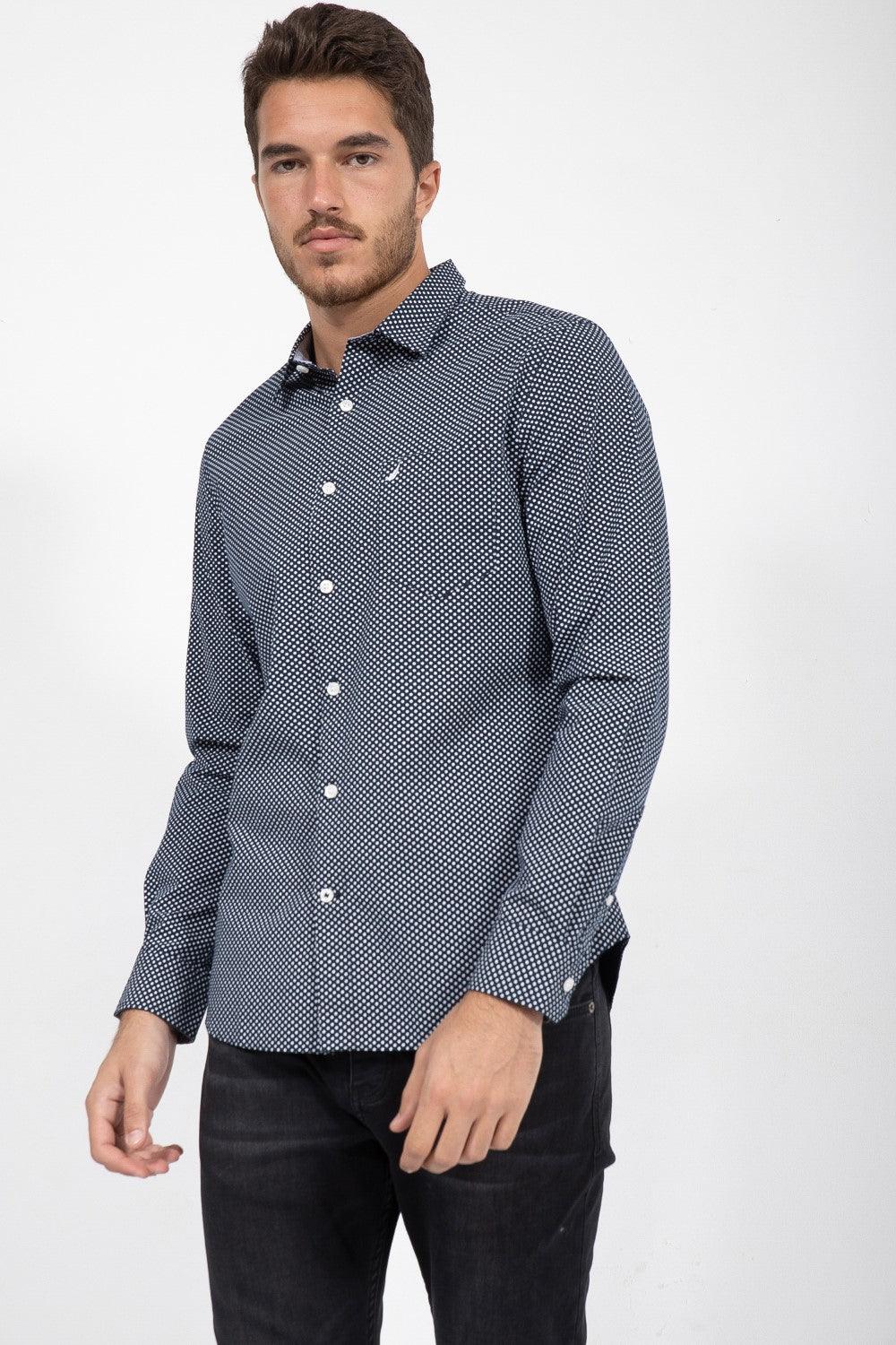 חולצה מכופתרת נייבי מודפס TAILORED FIT - MASHBIR//365