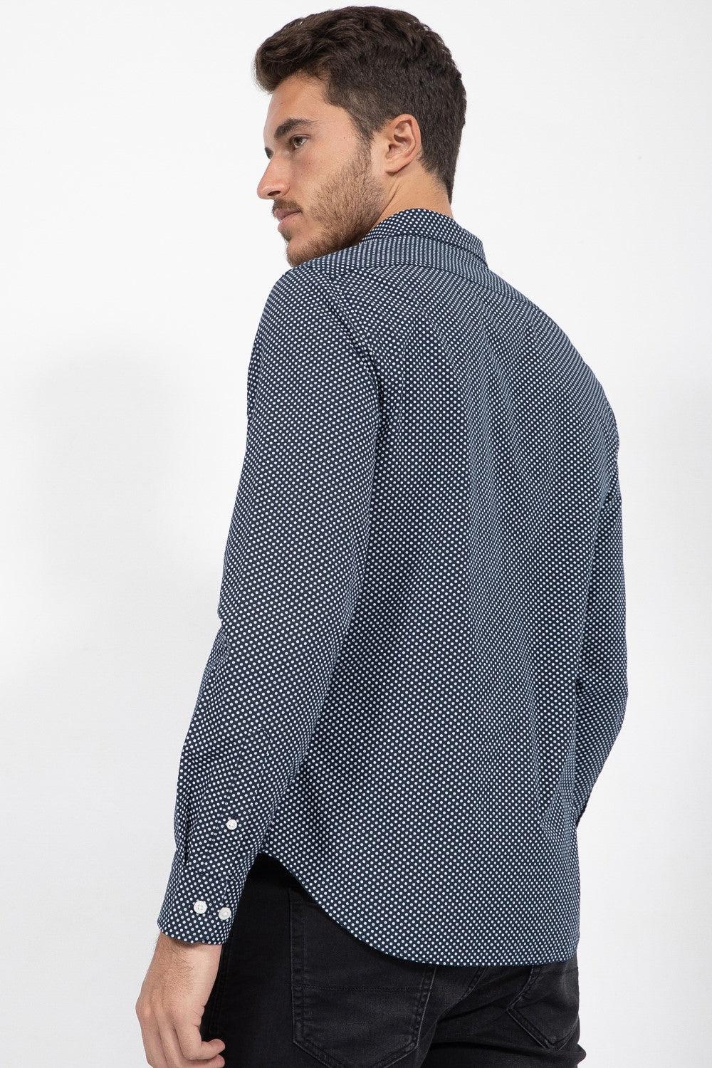 חולצה מכופתרת נייבי מודפס TAILORED FIT - MASHBIR//365