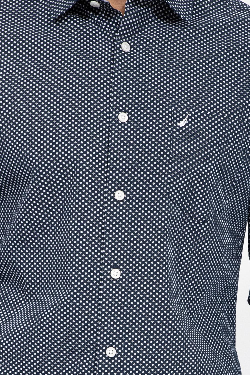 חולצה מכופתרת נייבי מודפס TAILORED FIT - MASHBIR//365