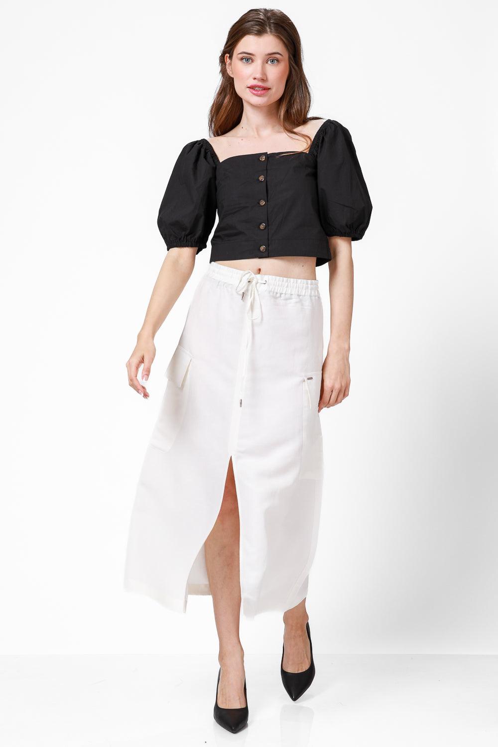 KENNETH COLE - חצאית פשתן בצבע לבן - MASHBIR//365