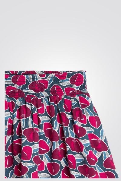 OKAIDI - חצאית ילדות פליסה גומי במותן הדפס פרחים אדום כחול - MASHBIR//365